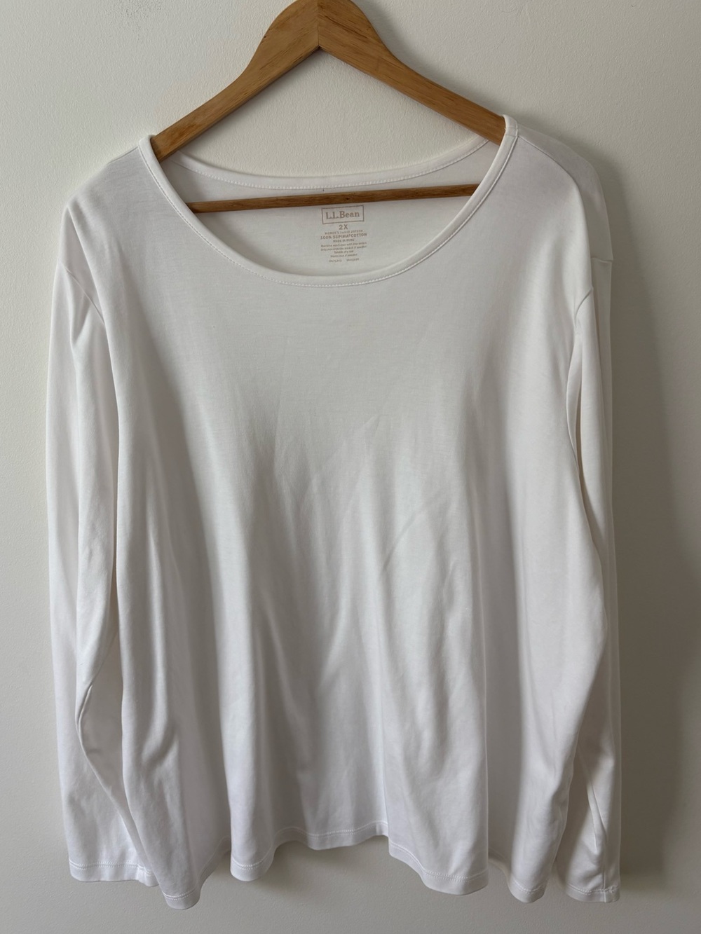 L.L.Bean Supima Cotton Long Sleeve Tee Shirt Size 2X White Soft Essential Comfy - Picture 2 of 7